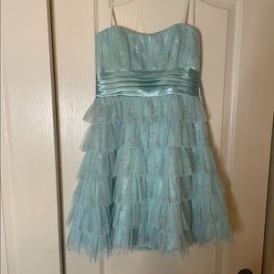 Blue strapless mini dress